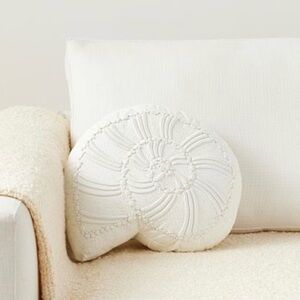 Pottery Barn Embroidered Nautilus Shell Shaped Decorative Ivory Throw Pillow NWT